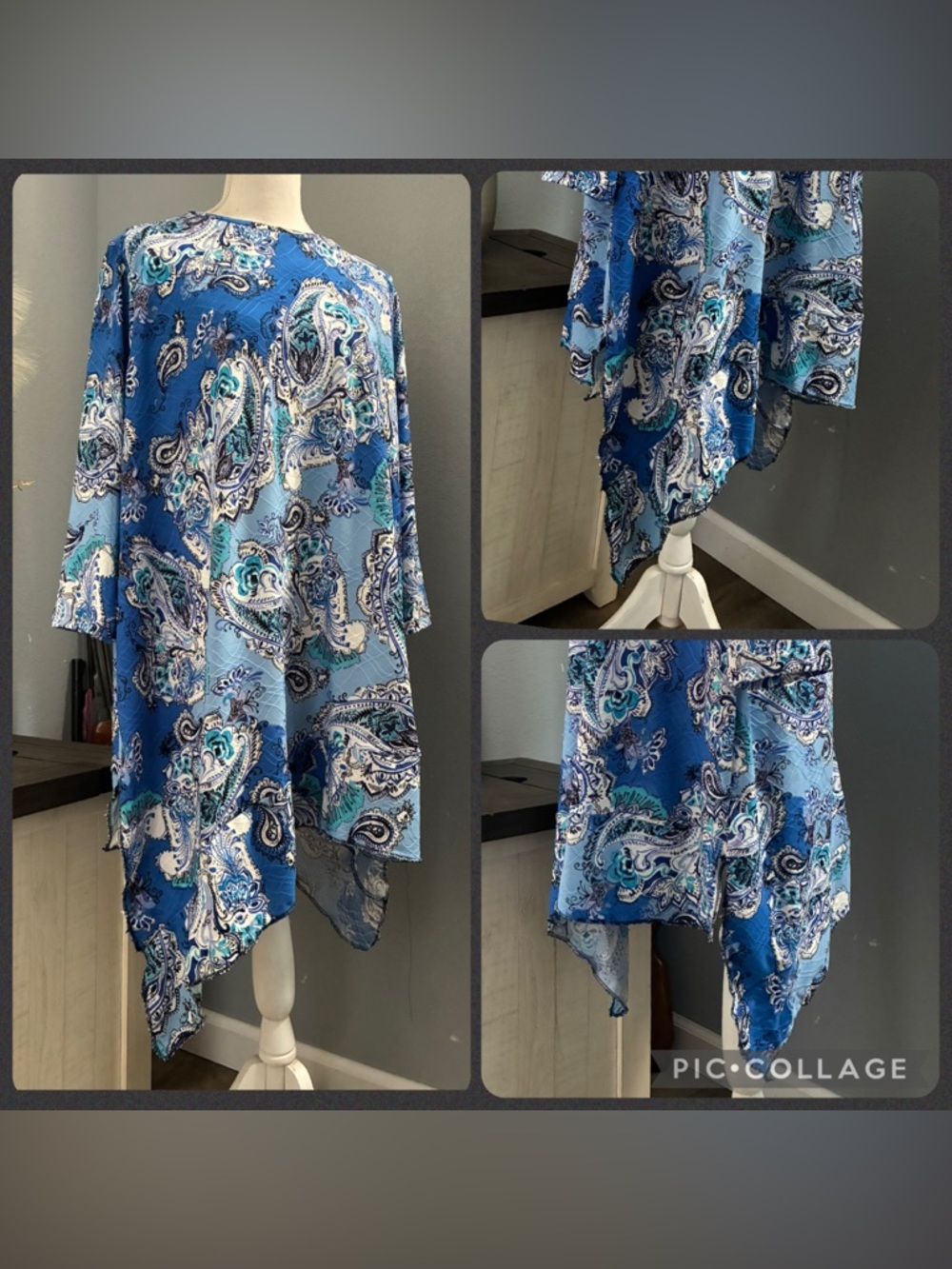 RTS Custom Blue Paisley Flowing Tunic Top